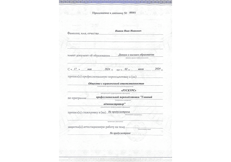 Диплом профессиональной переподготовки Главный администратор 3