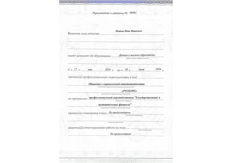 Диплом профессиональной переподготовки Государственные и муниципальные финансы 3