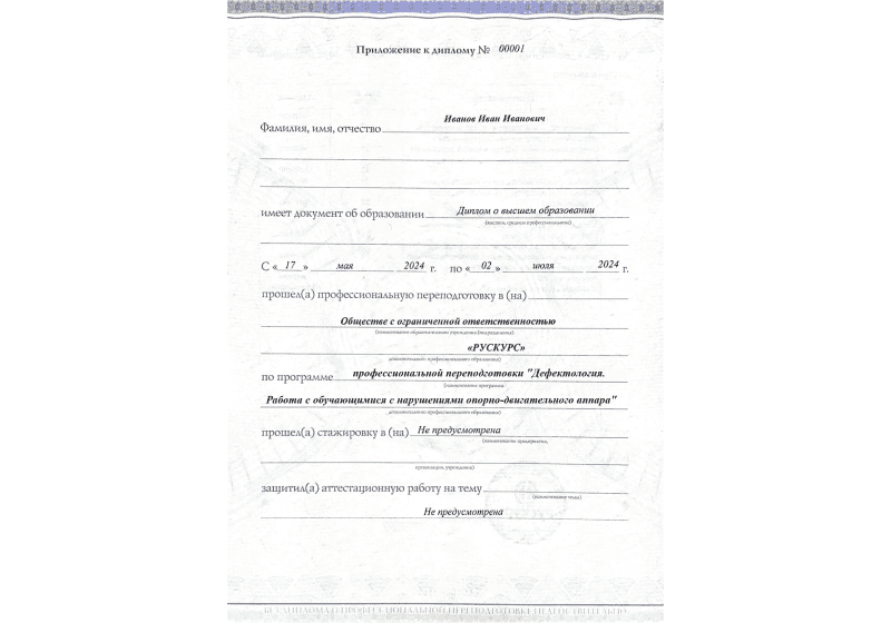 Диплом профессиональной переподготовки Дефектология. Работа с обучающимися с нарушениями опорно-двигательного аппара 3