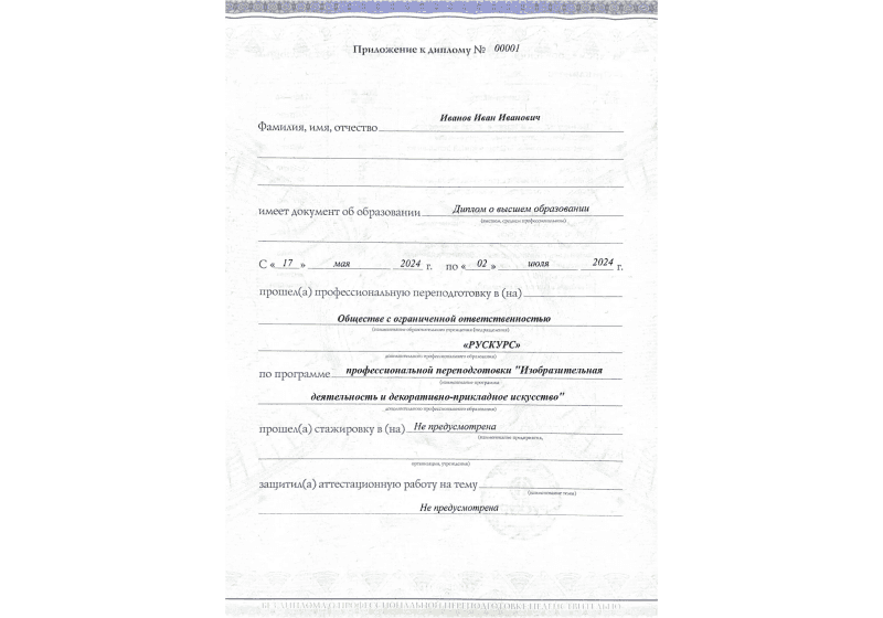Диплом профессиональной переподготовки Изобразительная деятельность и декоративно-прикладное искусство 3