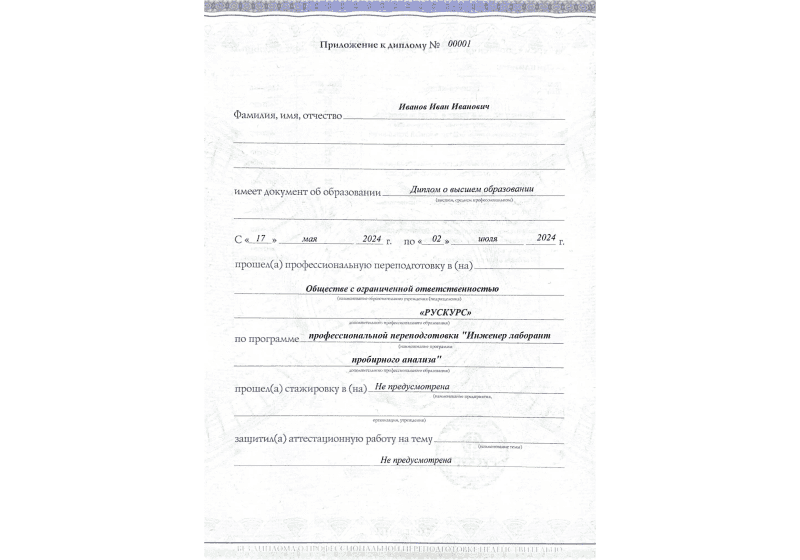 Диплом профессиональной переподготовки Инженер лаборант пробирного анализа 3