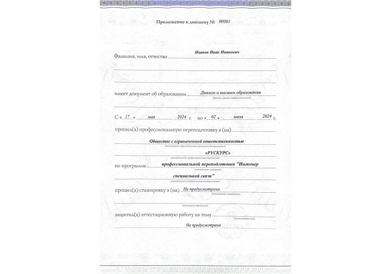 Диплом профессиональной переподготовки Инженер специальной связи 3