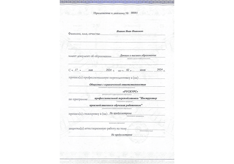Диплом профессиональной переподготовки Инструктор производственного обучения работников 3