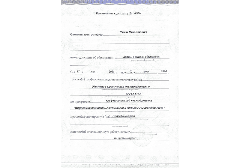 Диплом профессиональной переподготовки Инфокоммуникационные технологии и системы специальной связи 3