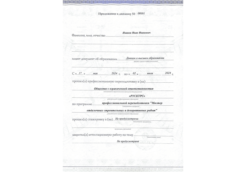 Диплом профессиональной переподготовки Мастер отделочных строительных и декоративных работ 3