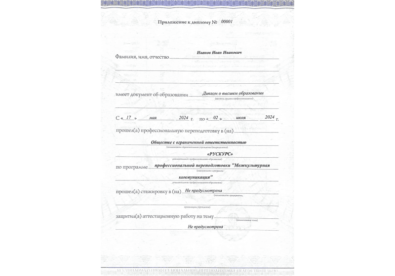 Диплом профессиональной переподготовки Межкультурная коммуникация 3