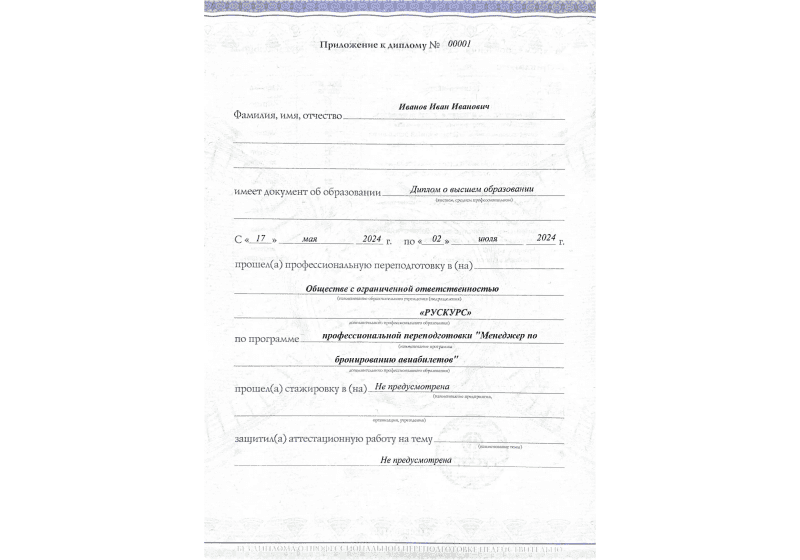 Диплом профессиональной переподготовки Менеджер по бронированию авиабилетов 3
