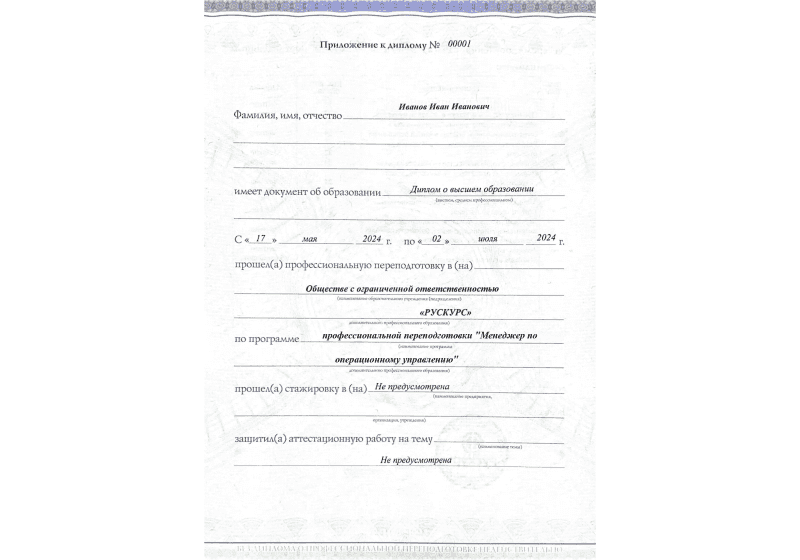 Диплом профессиональной переподготовки Менеджер по операционному управлению 3