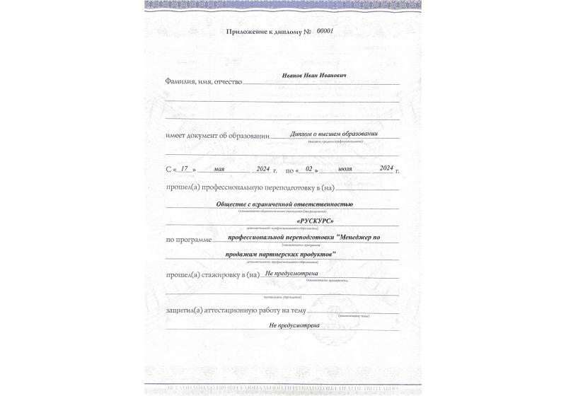 Диплом профессиональной переподготовки Менеджер по продажам партнерских продуктов 3