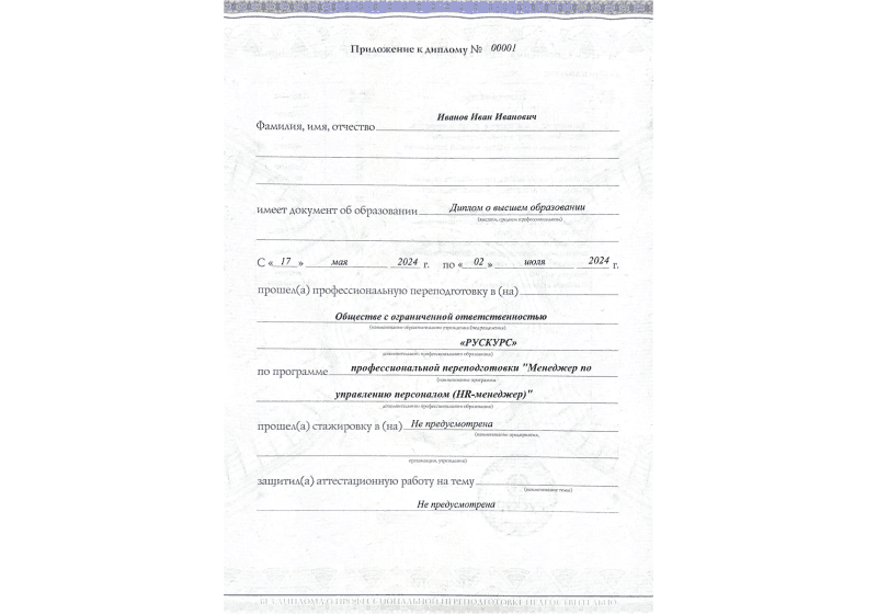 Диплом профессиональной переподготовки Менеджер по управлению персоналом (HR-менеджер) 3