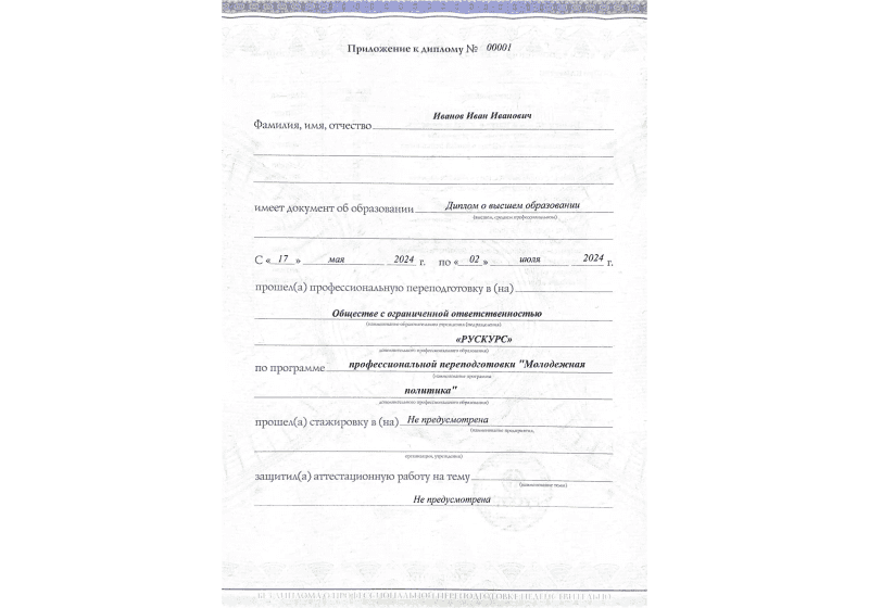 Диплом профессиональной переподготовки Молодежная политика 3