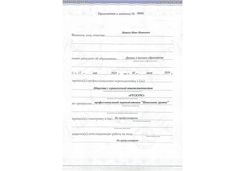 Диплом профессиональной переподготовки Начальник группы 3