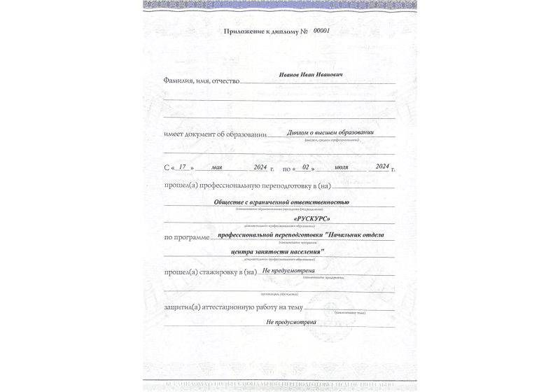 Диплом профессиональной переподготовки Начальник отдела центра занятости населения 3