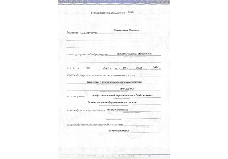 Диплом профессиональной переподготовки Обеспечение безопасности информационных систем 3