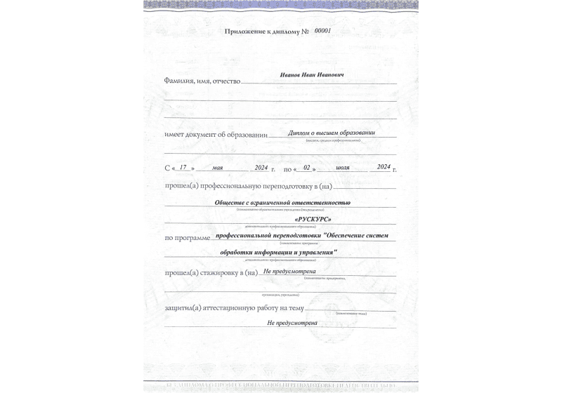 Диплом профессиональной переподготовки Обеспечение систем обработки информации и управления 3