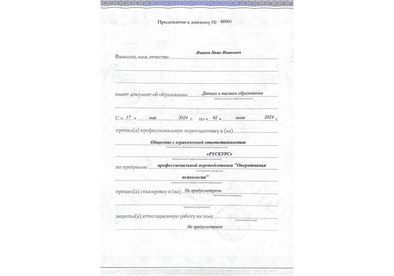 Диплом профессиональной переподготовки Оперативная психология 3