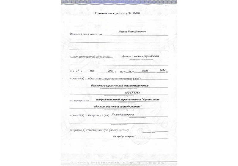 Диплом профессиональной переподготовки Организация обучения персонала на предприятии 3