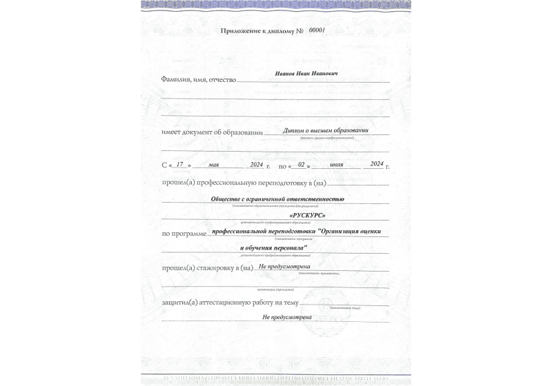 Диплом профессиональной переподготовки Организация оценки и обучения персонала 3