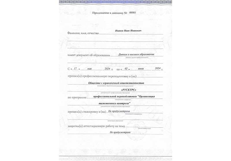Диплом профессиональной переподготовки Организация таможенного контроля 3