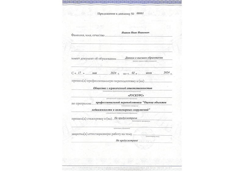 Диплом профессиональной переподготовки Оценка объектов недвижимости и инженерных сооружений 3