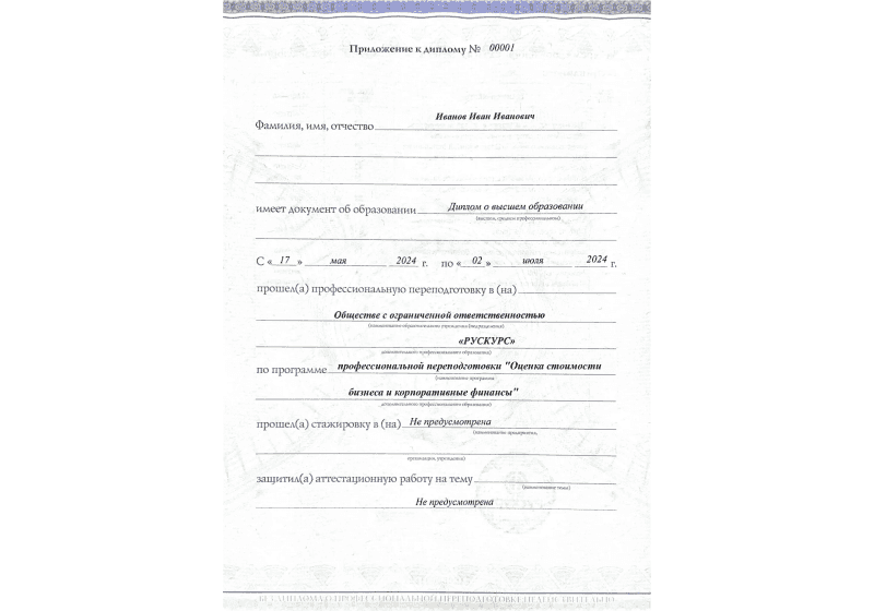 Диплом профессиональной переподготовки Оценка стоимости бизнеса и корпоративные финансы 3
