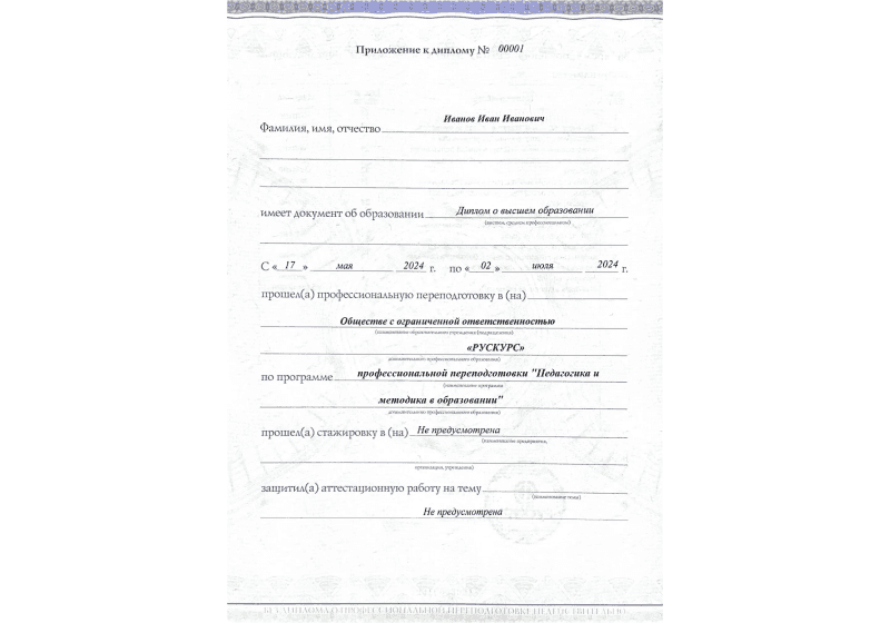 Диплом профессиональной переподготовки Педагогика и методика в образовании 3
