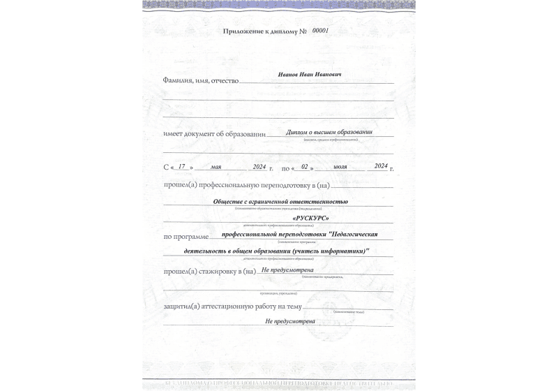 Диплом профессиональной переподготовки Педагогическая деятельность в общем образовании (учитель информатики) 3