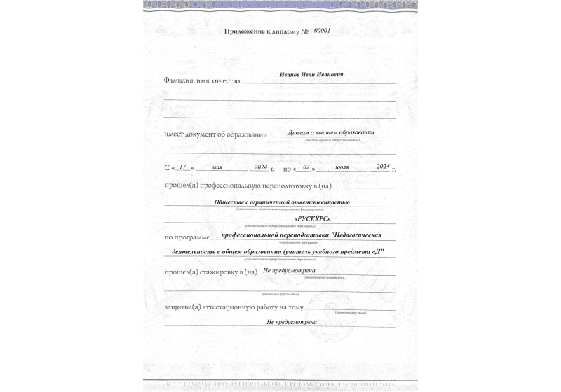 Диплом профессиональной переподготовки Педагогическая деятельность в общем образовании (учитель учебного предмета «Д 3
