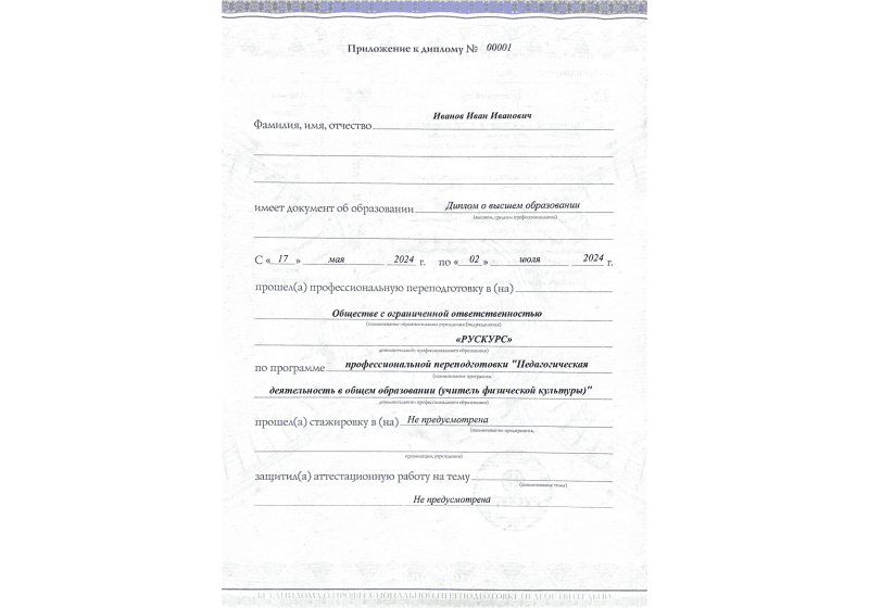Диплом профессиональной переподготовки Педагогическая деятельность в общем образовании (учитель физической культуры) 3