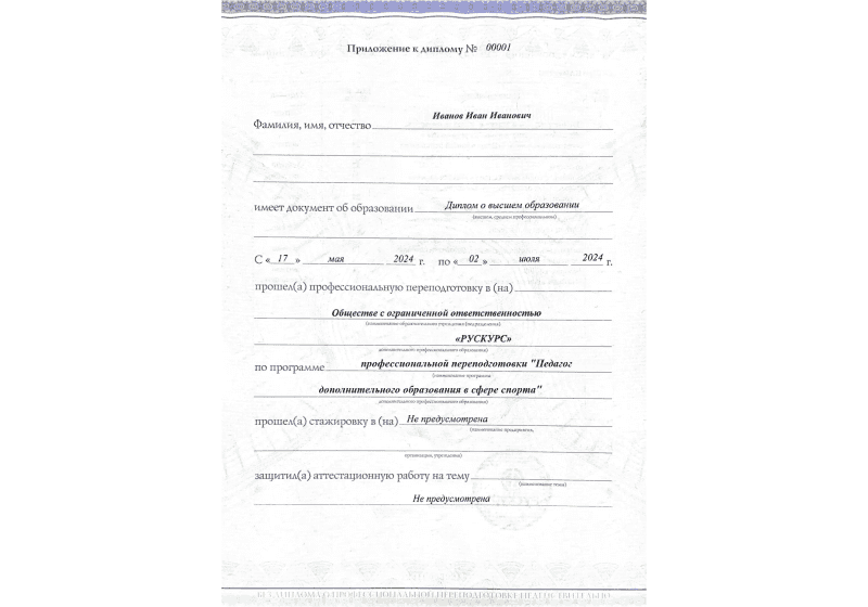Диплом профессиональной переподготовки Педагог дополнительного образования в сфере спорта 3
