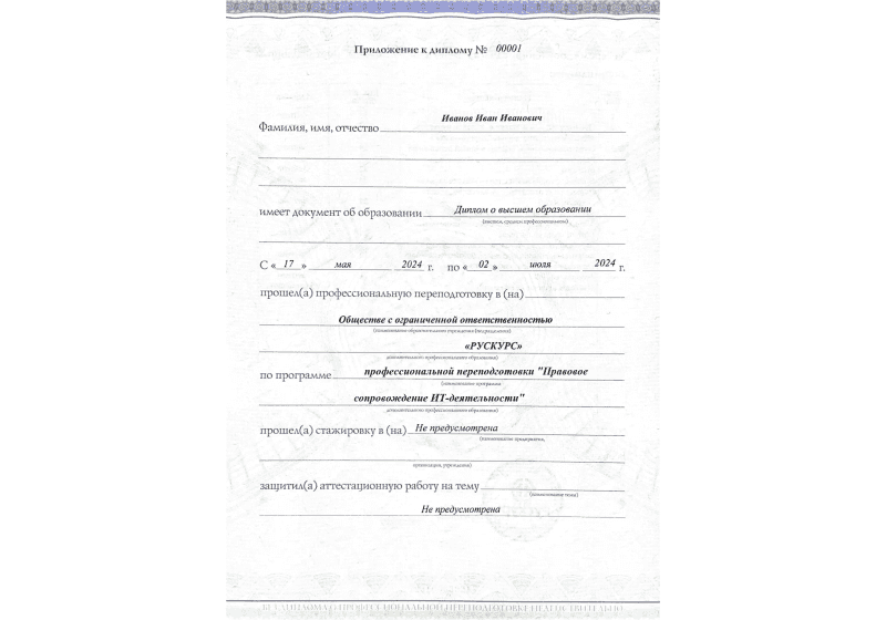 Диплом профессиональной переподготовки Правовое сопровождение ИТ-деятельности 3