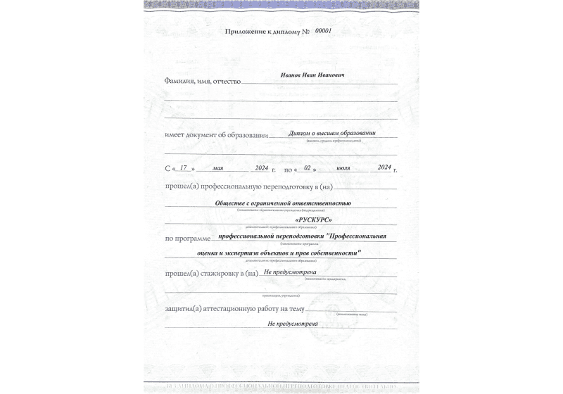 Диплом профессиональной переподготовки Профессиональная оценка и экспертиза объектов и прав собственности 3