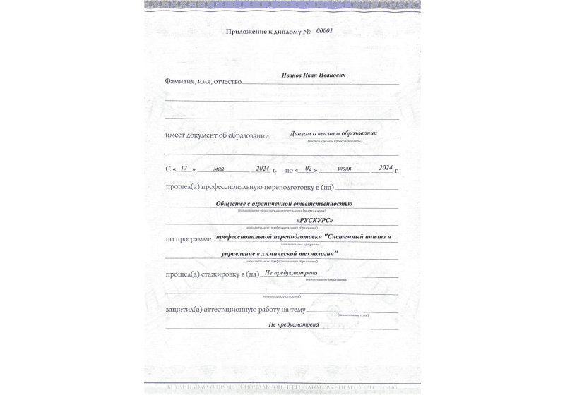 Диплом профессиональной переподготовки Системный анализ и управление в химической технологии 3