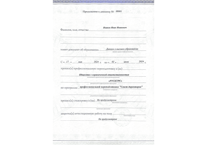 Диплом профессиональной переподготовки Совет директоров 3