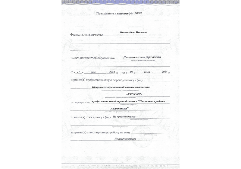 Диплом профессиональной переподготовки Социальная работа с мигрантами 3