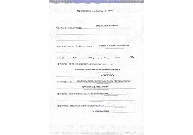 Диплом профессиональной переподготовки Специалист по процессному управлению 3