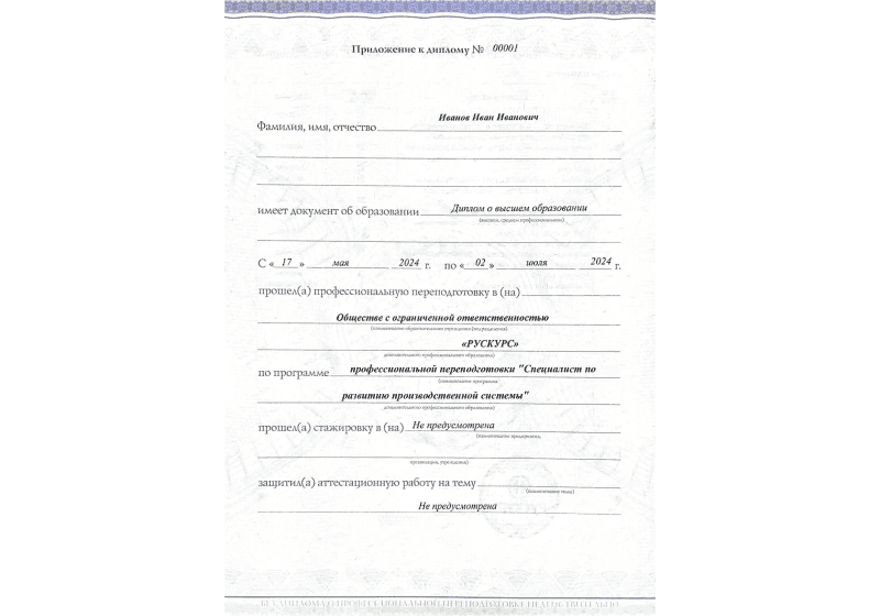 Диплом профессиональной переподготовки Специалист по развитию производственной системы 3