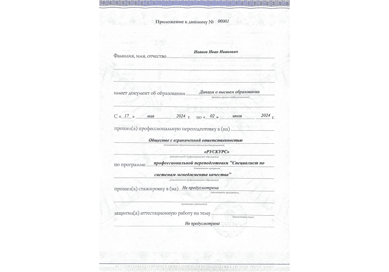 Диплом профессиональной переподготовки Специалист по системам менеджмента качества 3
