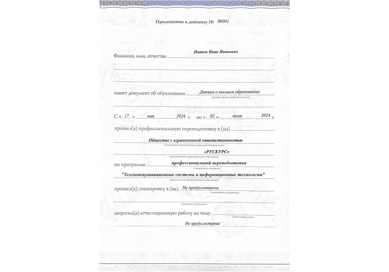 Диплом профессиональной переподготовки Телекоммуникационные системы и информационные технологии 3