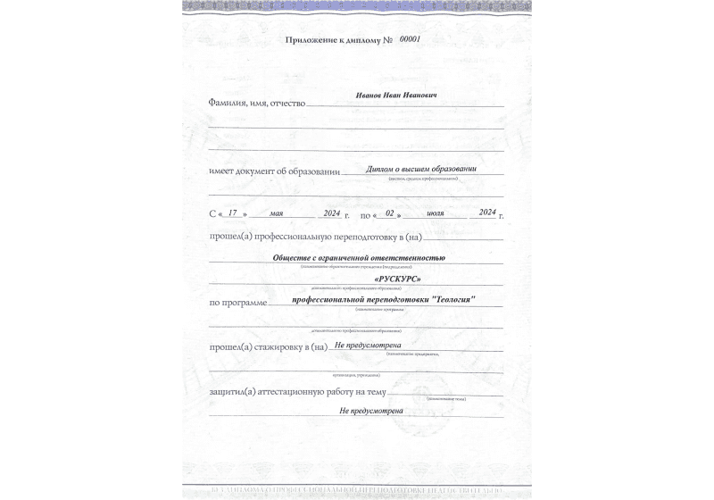 Диплом профессиональной переподготовки Теология 3