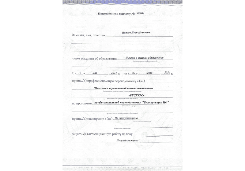 Диплом профессиональной переподготовки Тестировщик ПО 3