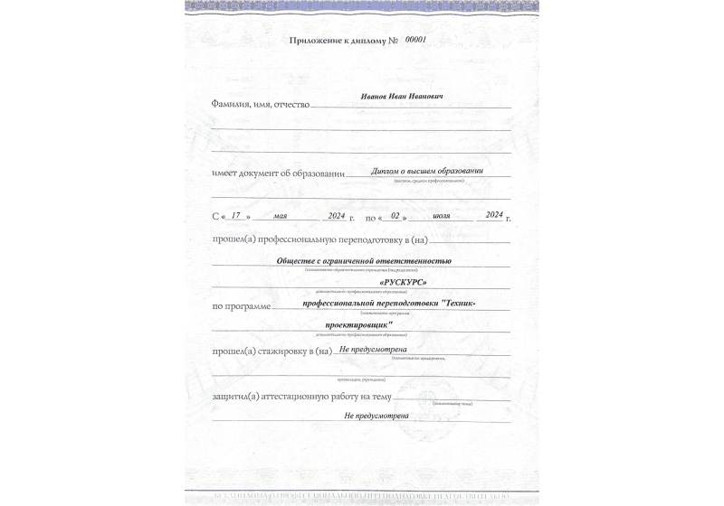 Диплом профессиональной переподготовки Техник-проектировщик 3