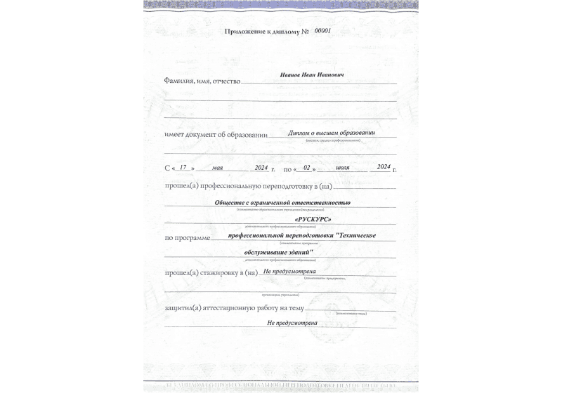 Диплом профессиональной переподготовки Техническое обслуживание зданий 3