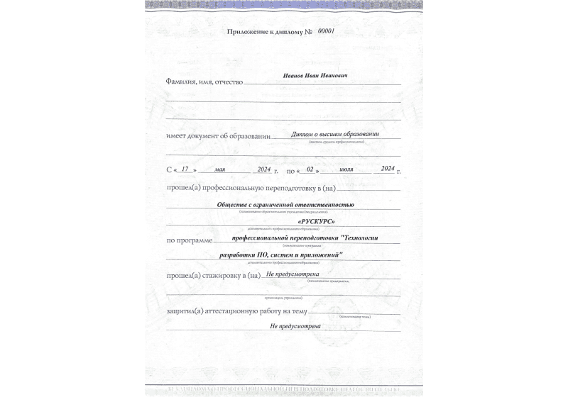 Диплом профессиональной переподготовки Технологии разработки ПО, систем и приложений 3