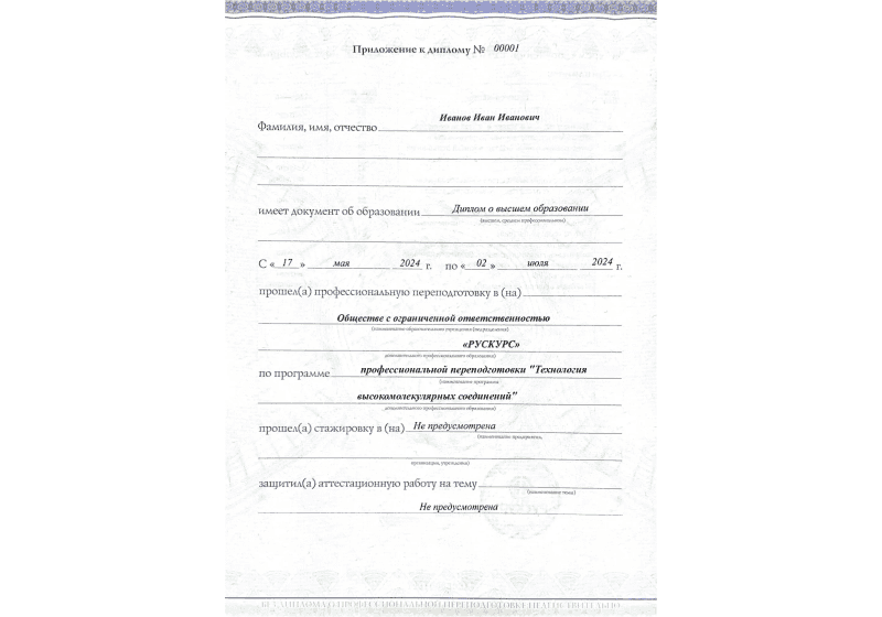 Диплом профессиональной переподготовки Технология высокомолекулярных соединений 3
