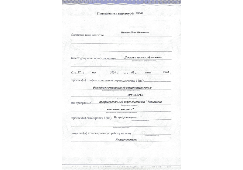 Диплом профессиональной переподготовки Технология пластических масс 3