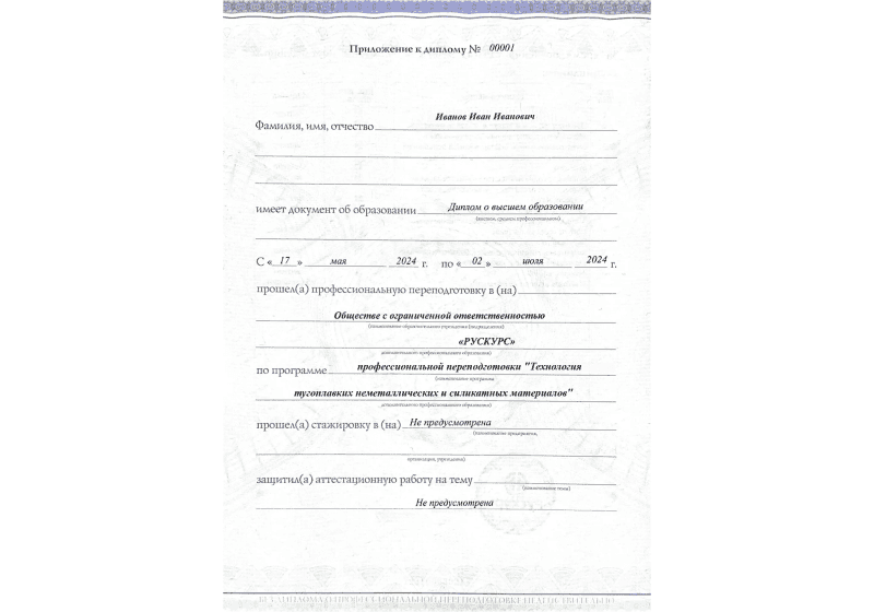 Диплом профессиональной переподготовки Технология тугоплавких неметаллических и силикатных материалов 3