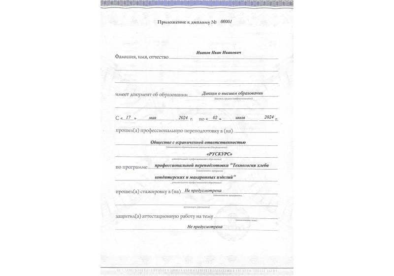 Диплом профессиональной переподготовки Технология хлеба кондитерских и макаронных изделий 3