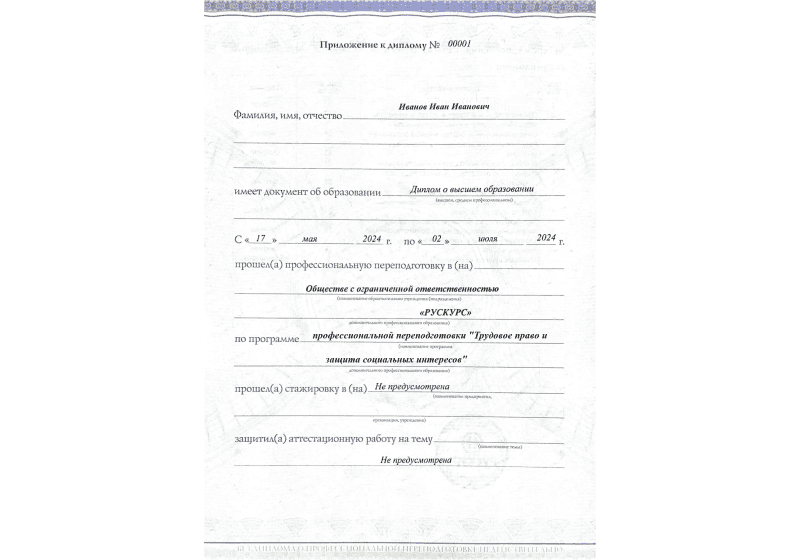 Диплом профессиональной переподготовки Трудовое право и защита социальных интересов 3