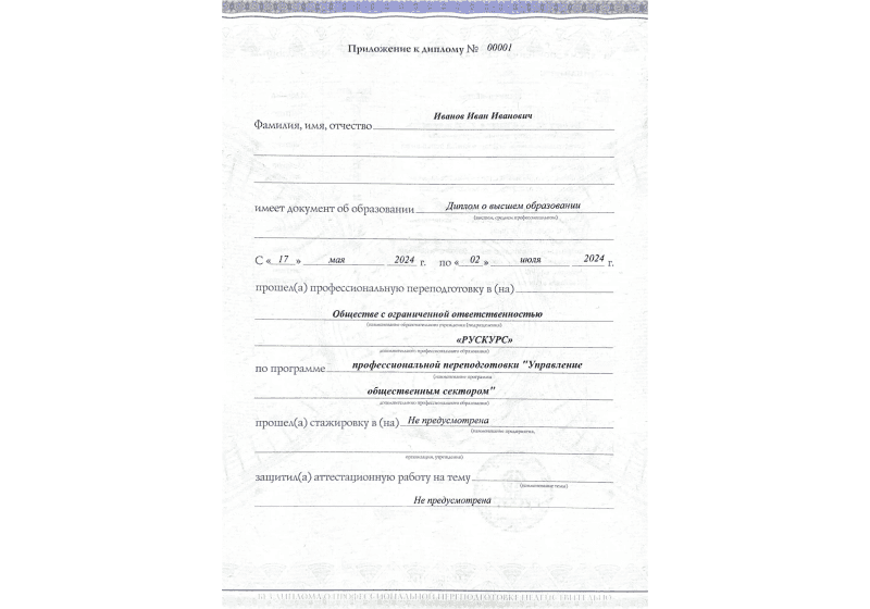 Диплом профессиональной переподготовки Управление общественным сектором 3